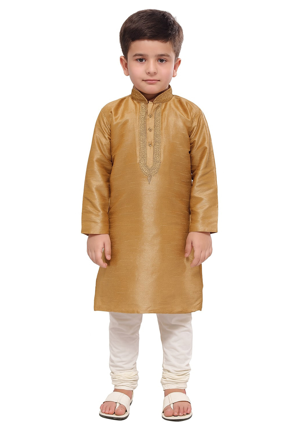 Beige Dupion Silk Kids Kurta Pajama 321240