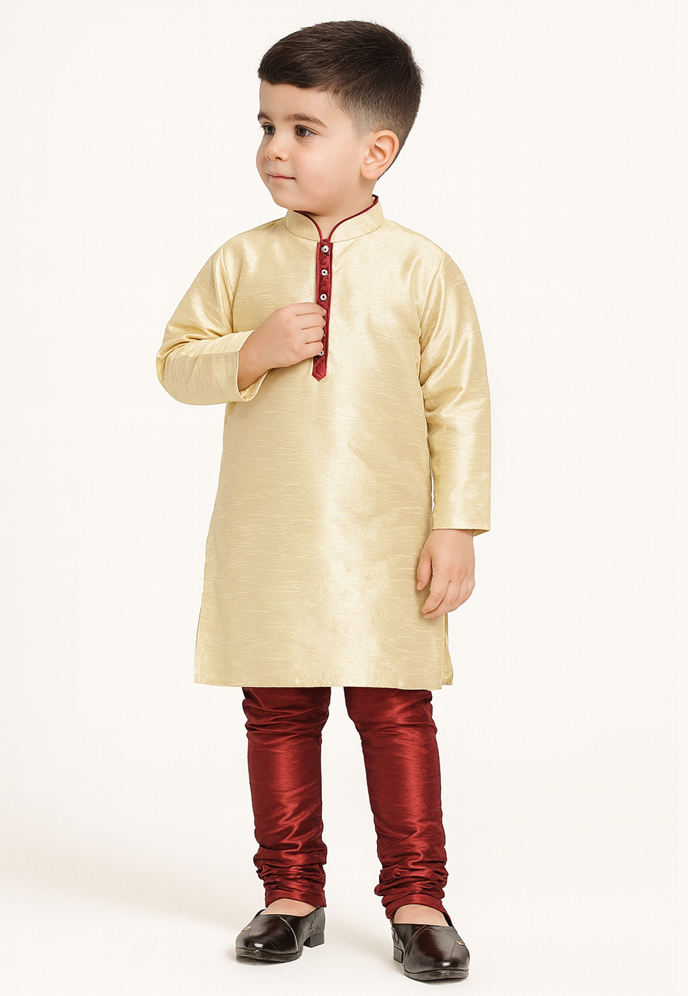 Beige Dupion Silk Kids Kurta Pajama 320855