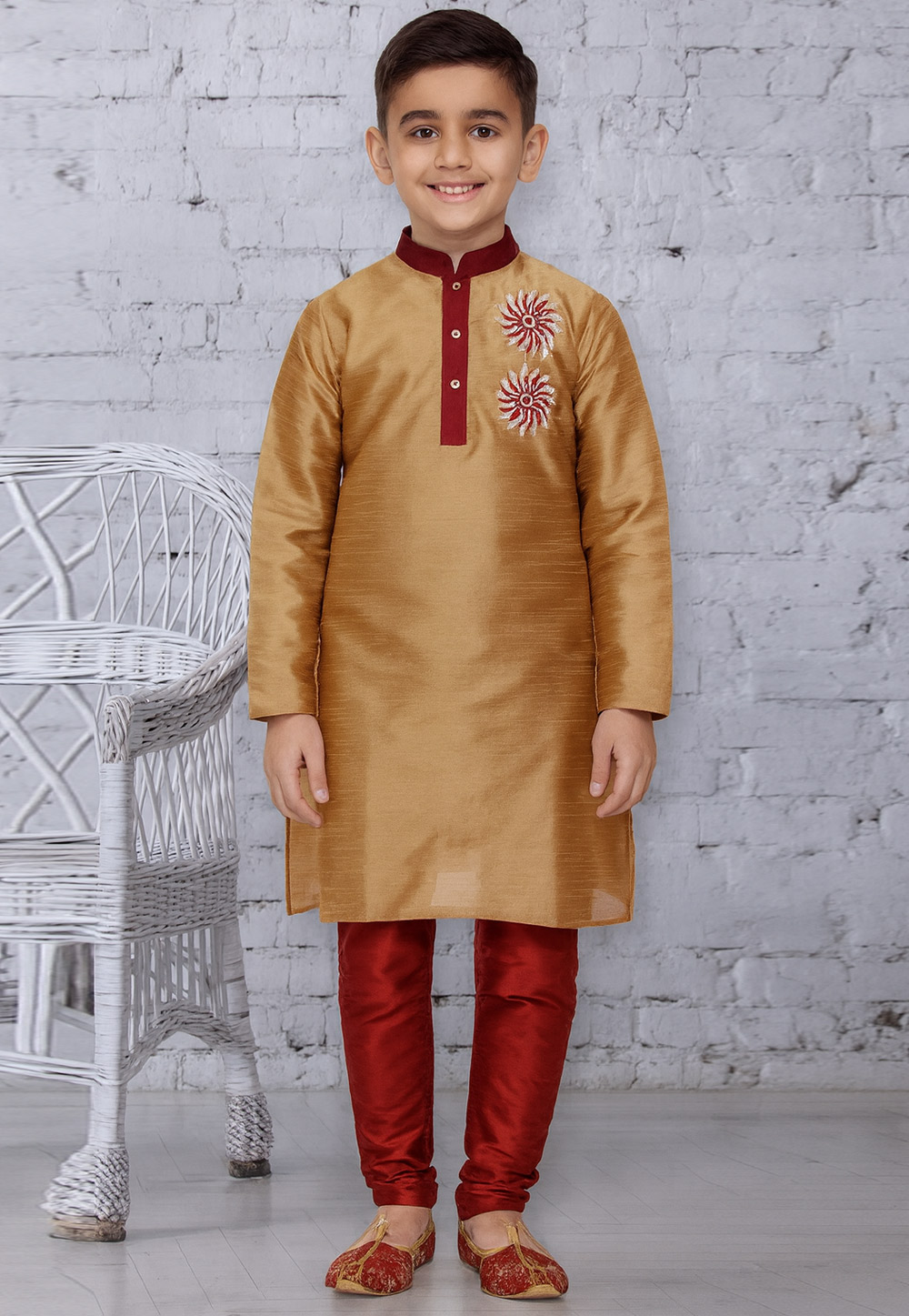 Beige Dupion Silk Kids Kurta Pajama 320781