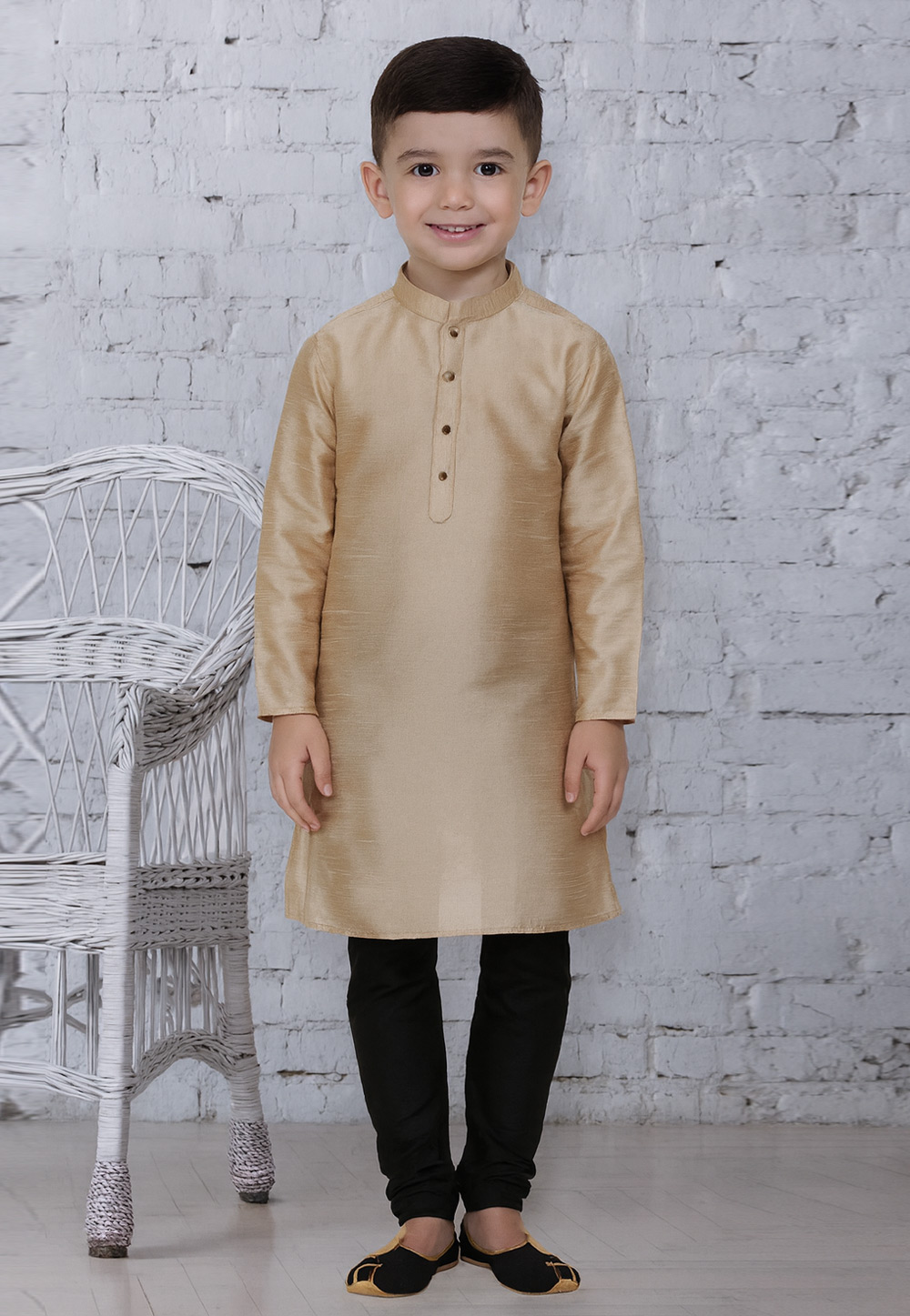 Beige Dupion Silk Kids Kurta Pajama 320787