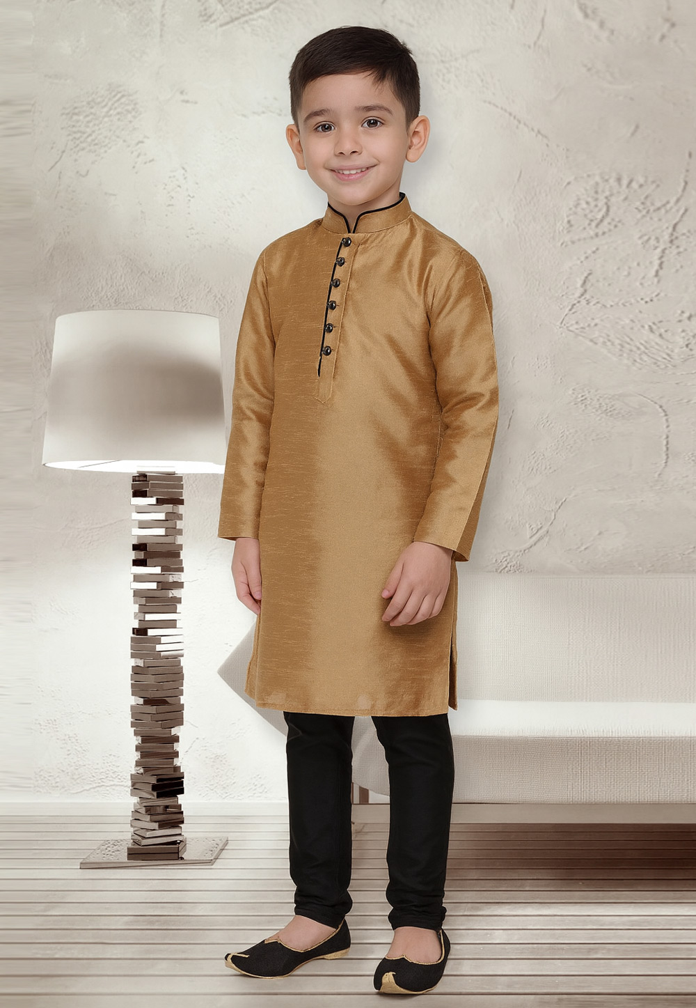 Beige Dupion Silk Kids Kurta Pajama 320788