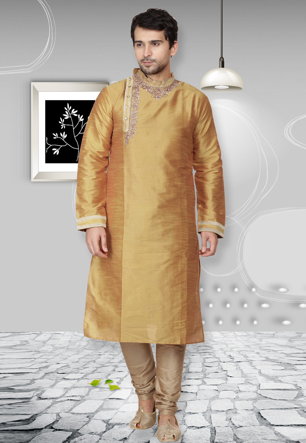 Beige Dupion Silk Kurta Pajama 279680