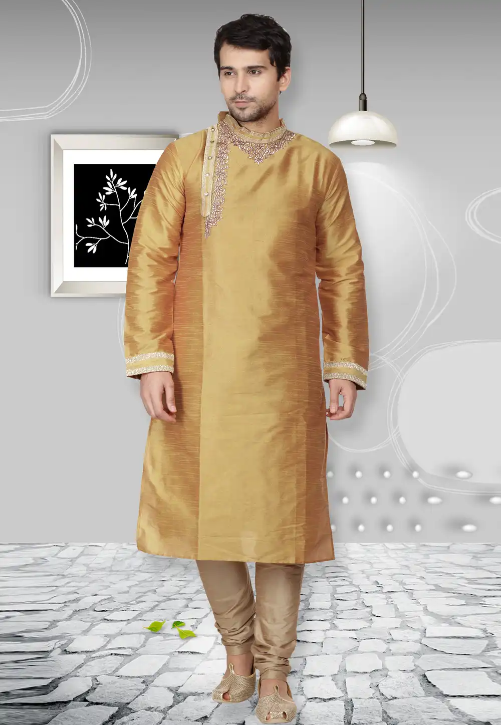 Beige Dupion Silk Kurta Pajama 279680