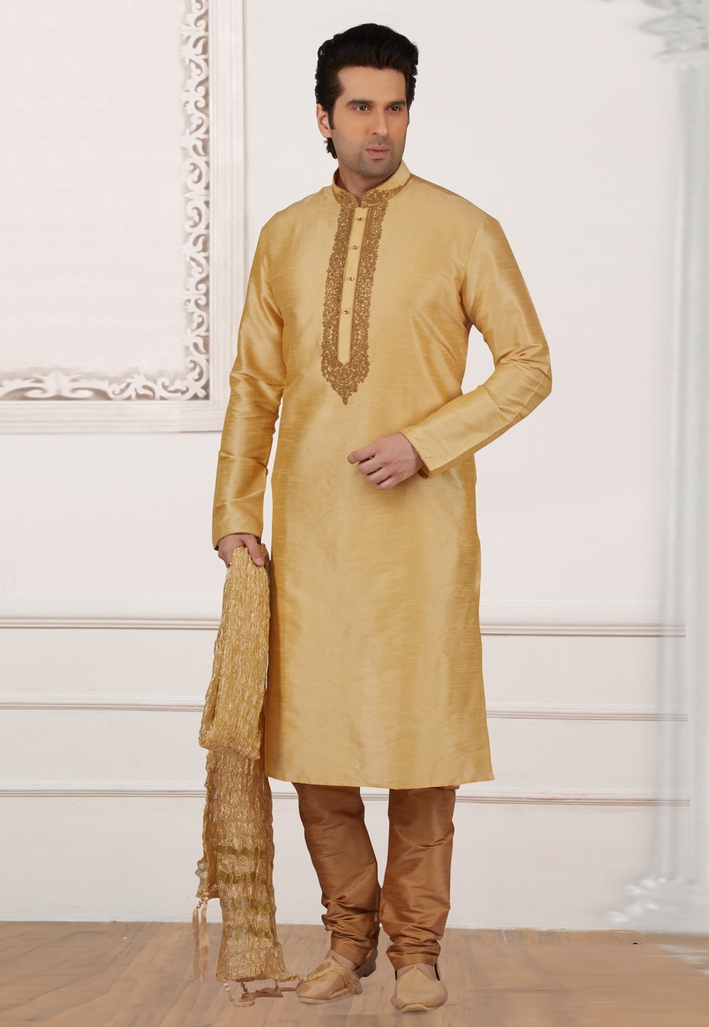 Beige Dupion Silk Kurta Pajama 279692