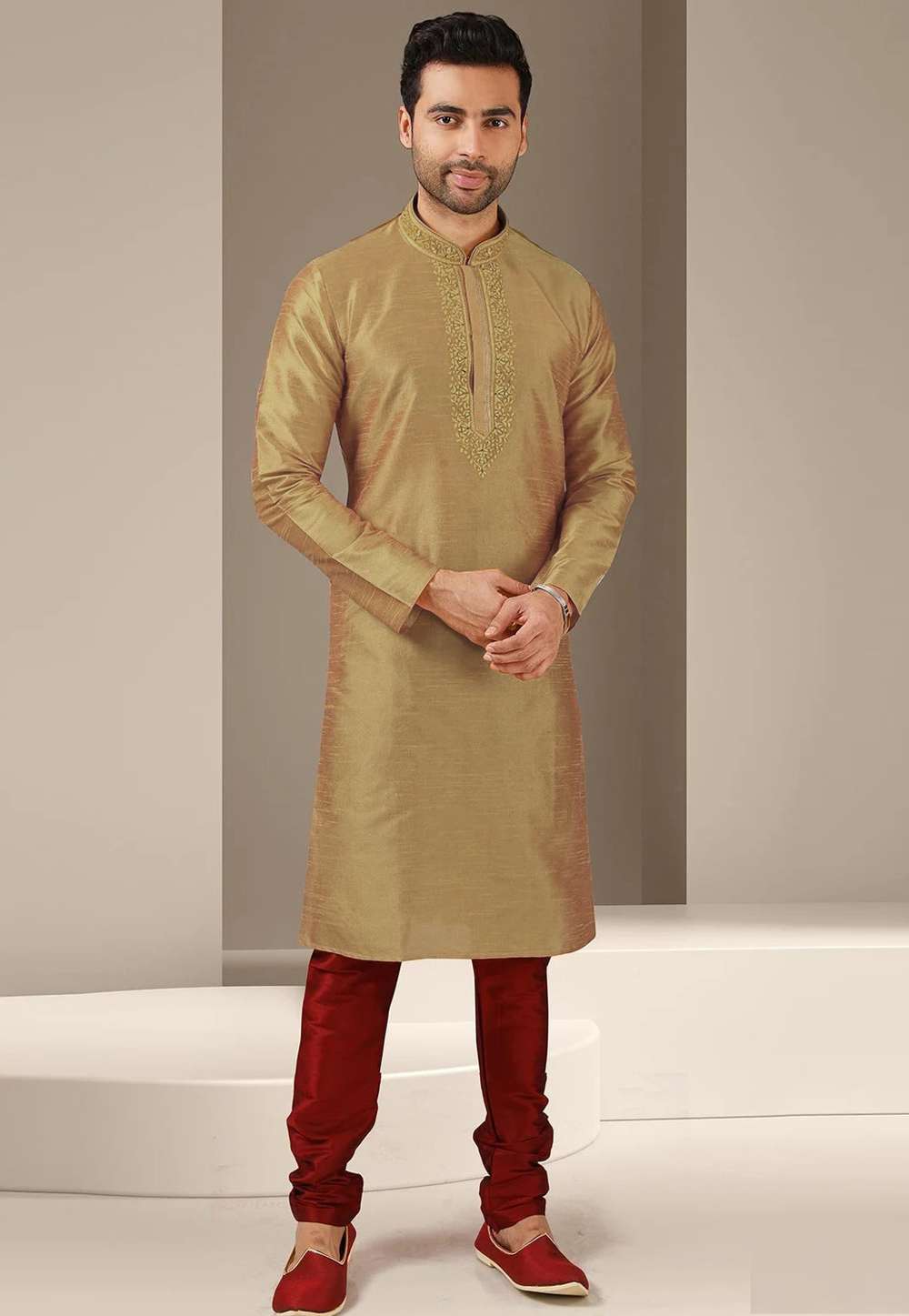Beige Dupion Silk Kurta Pajama 279707