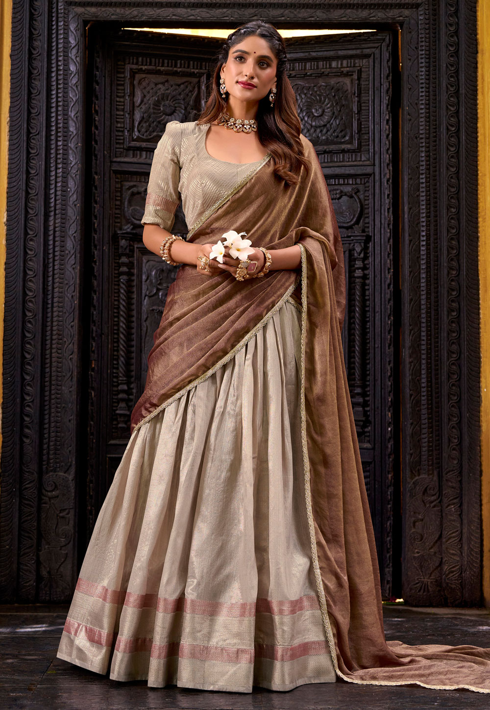Beige Dupion Silk Lehenga Choli 319566