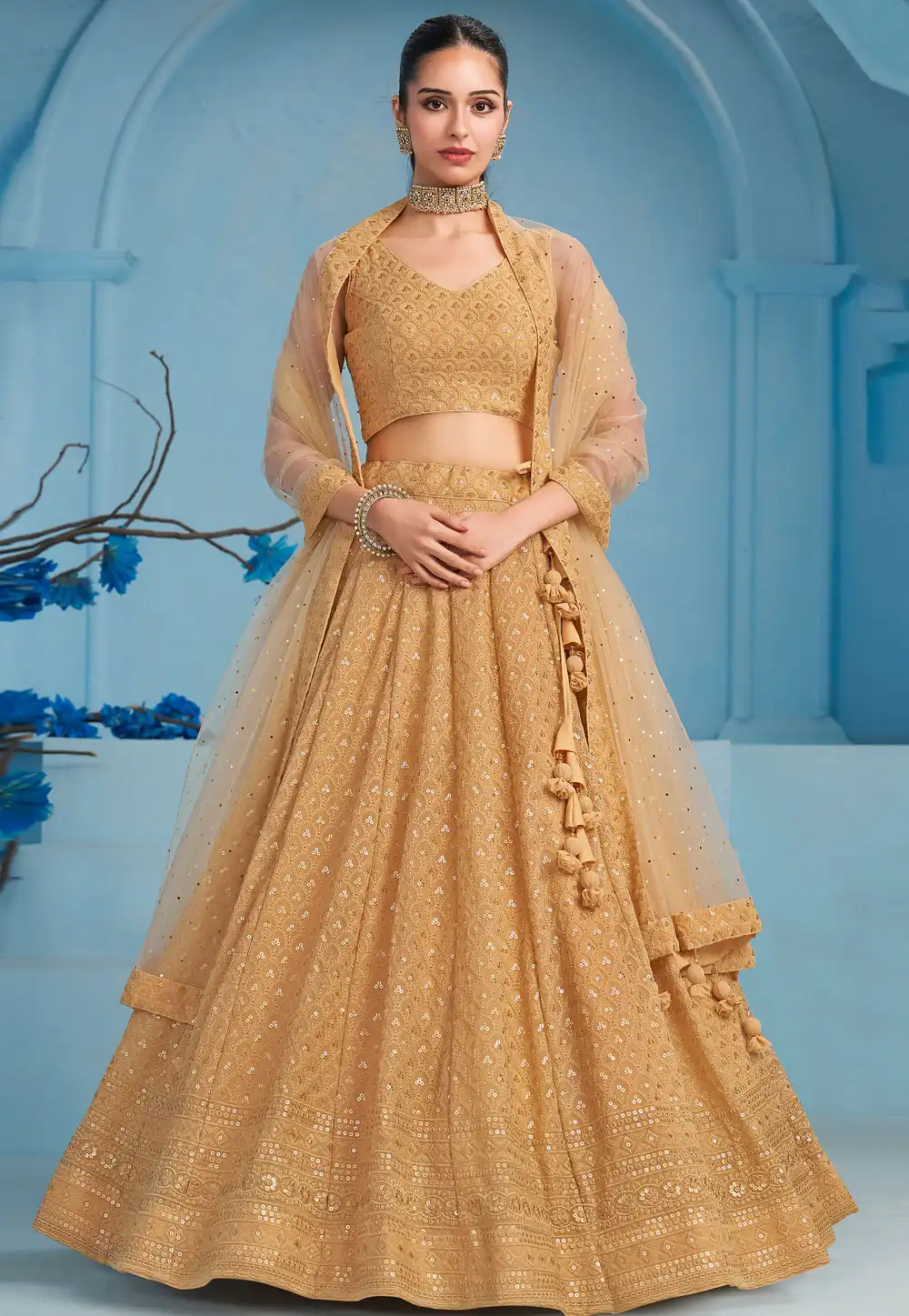 Beige Georgette Circular Lehenga Choli 310639