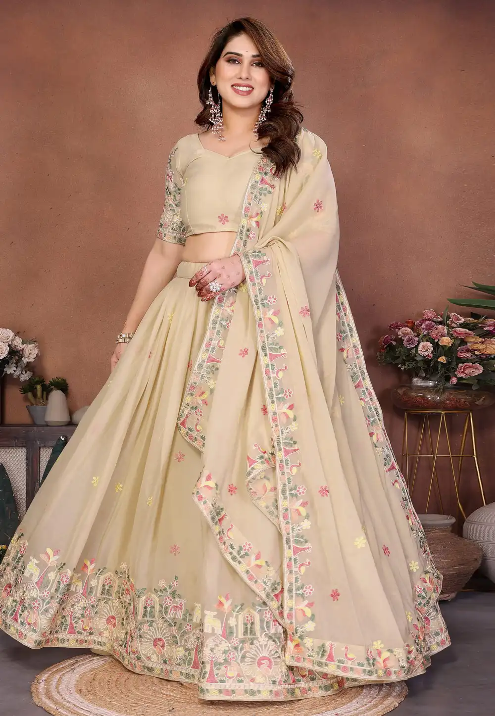 Beige Georgette Circular Lehenga Choli 322617