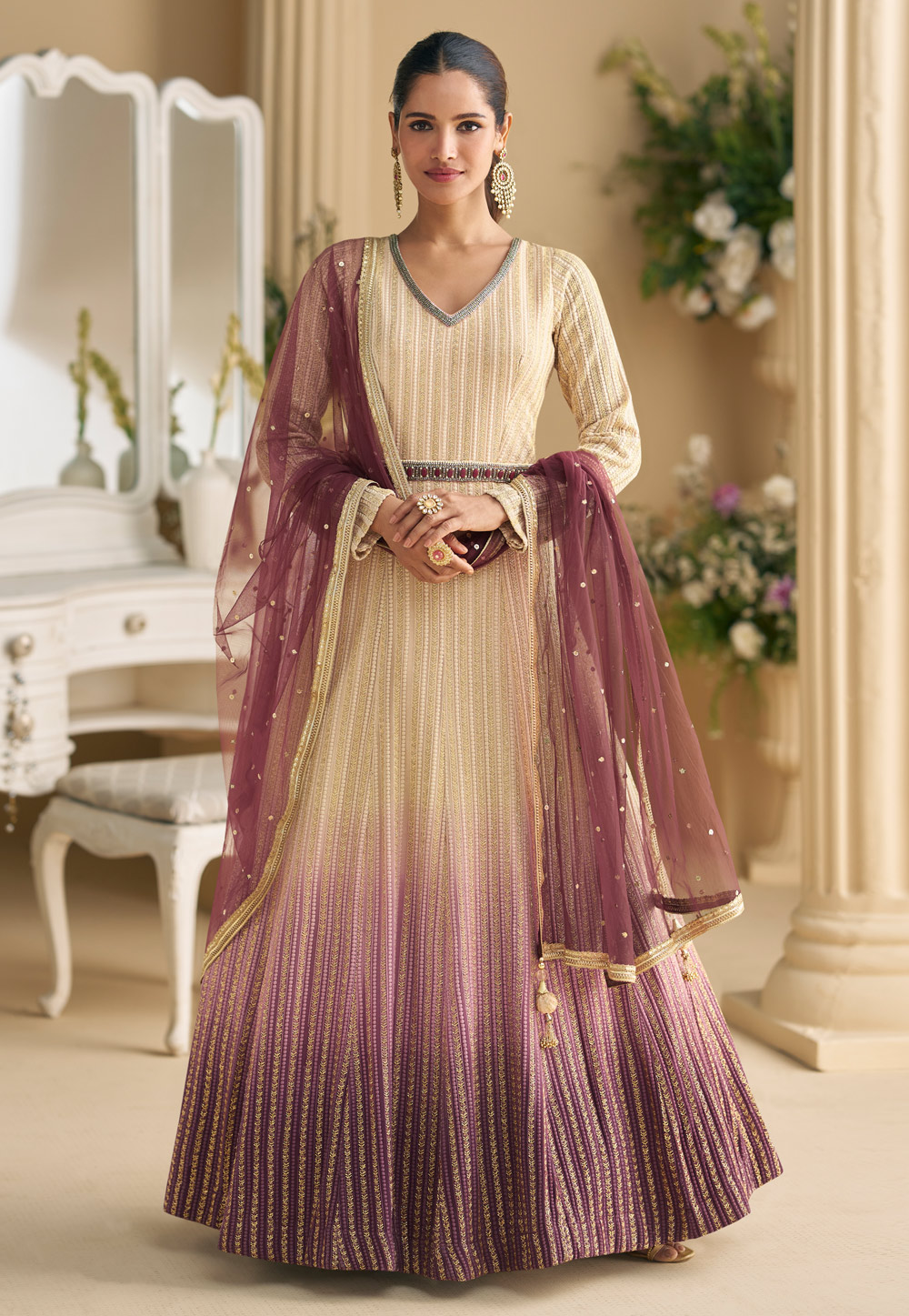 Beige Georgette Embroidered Long Anarkali Suit 322817