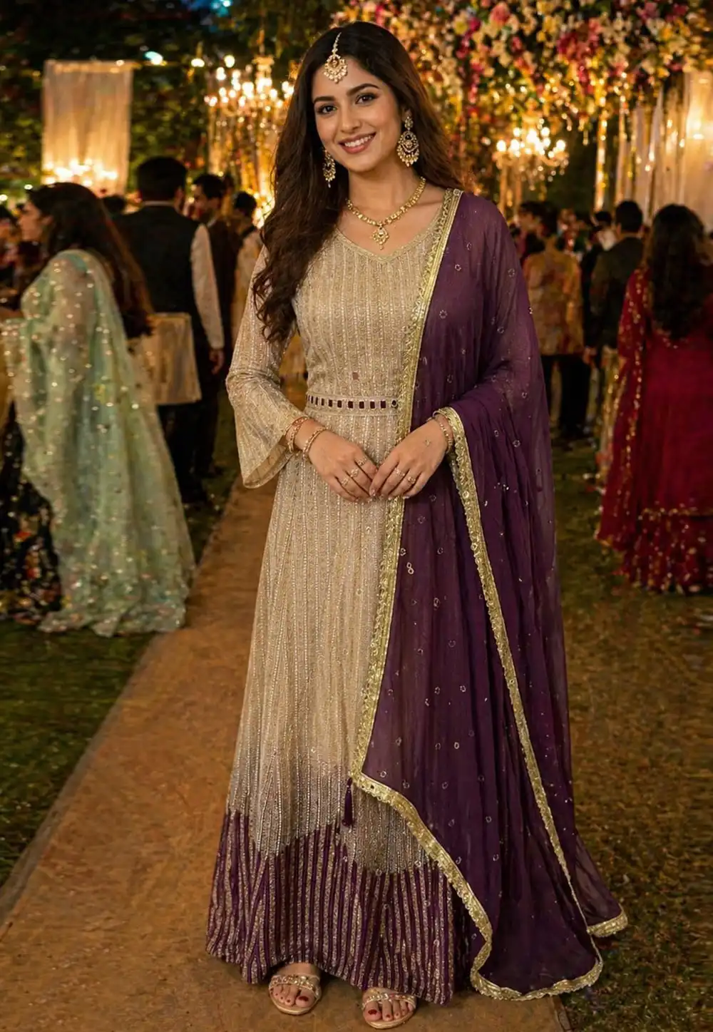 Beige Georgette Embroidered Long Anarkali Suit 328518