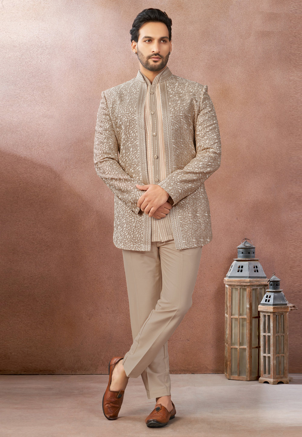 Beige Georgette Jodhpuri Suit 325619