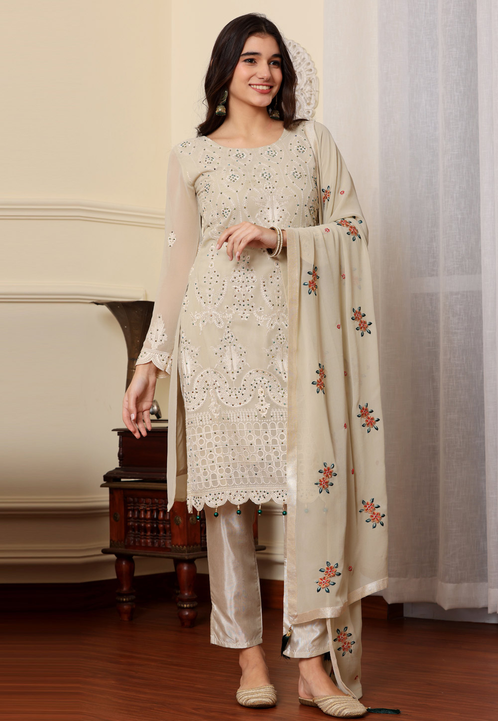Beige Georgette Pakistani Suit 284399