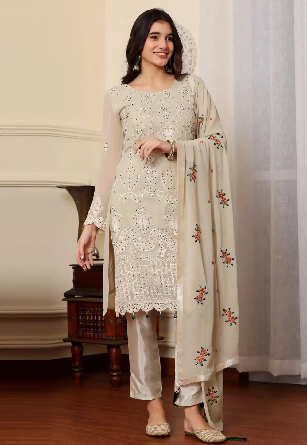 Beige Georgette Pakistani Suit 284399