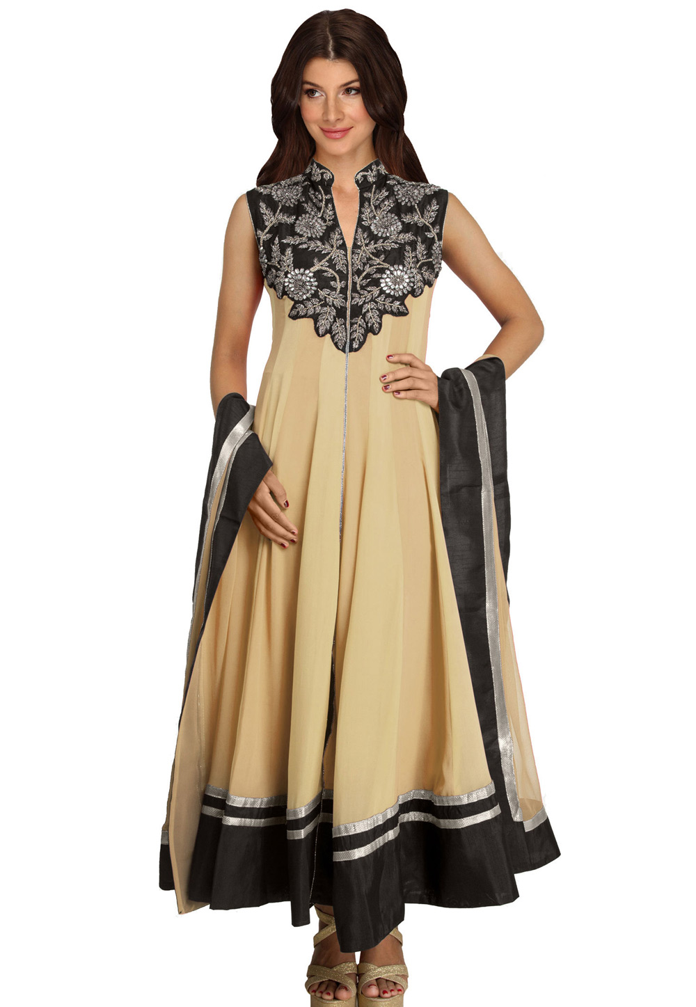 Beige Georgette Readymade Anarkali Suit 321779