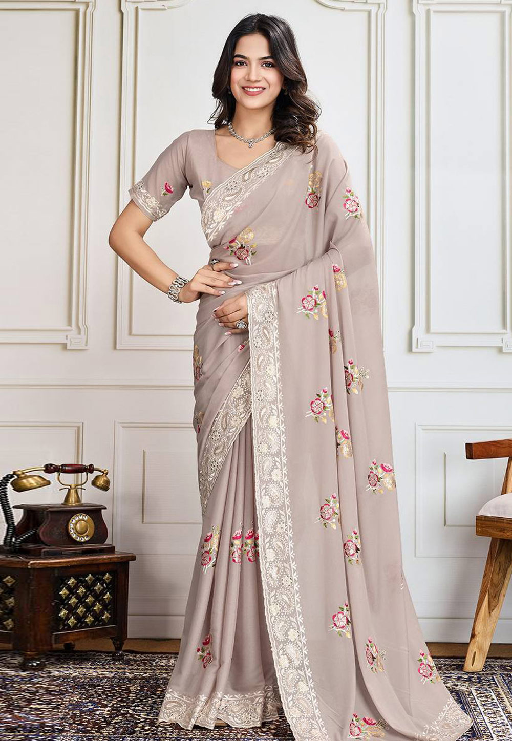 Beige Georgette Saree With Blouse 306511