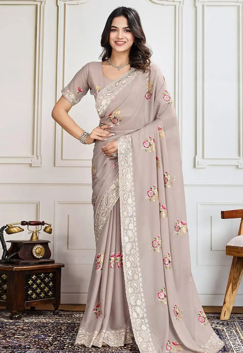 Beige Georgette Saree With Blouse 306511
