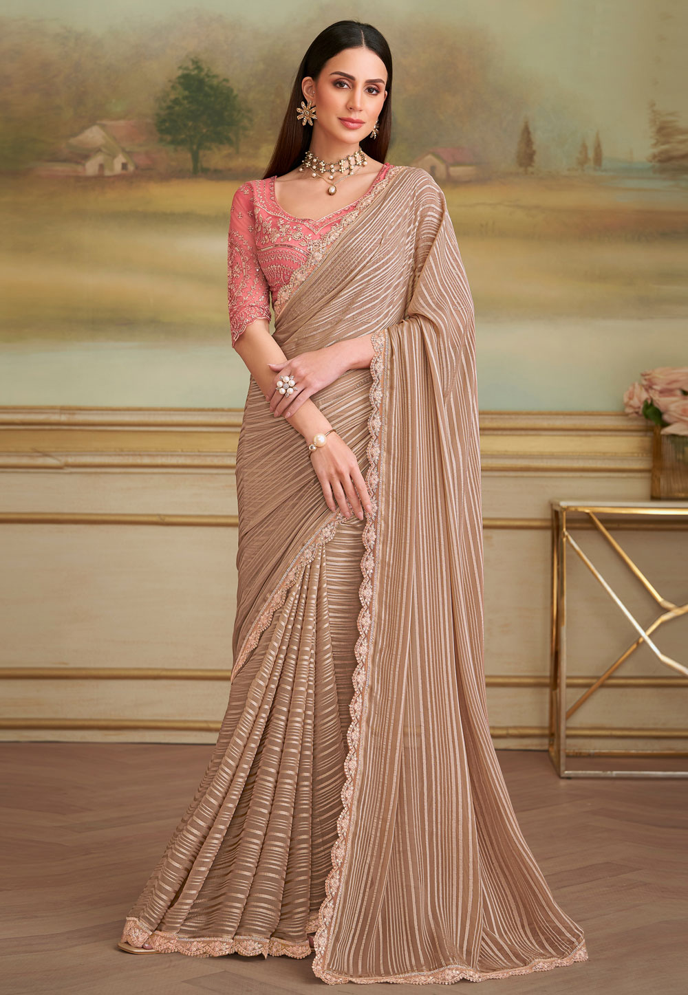 Beige Georgette Saree With Blouse 319523