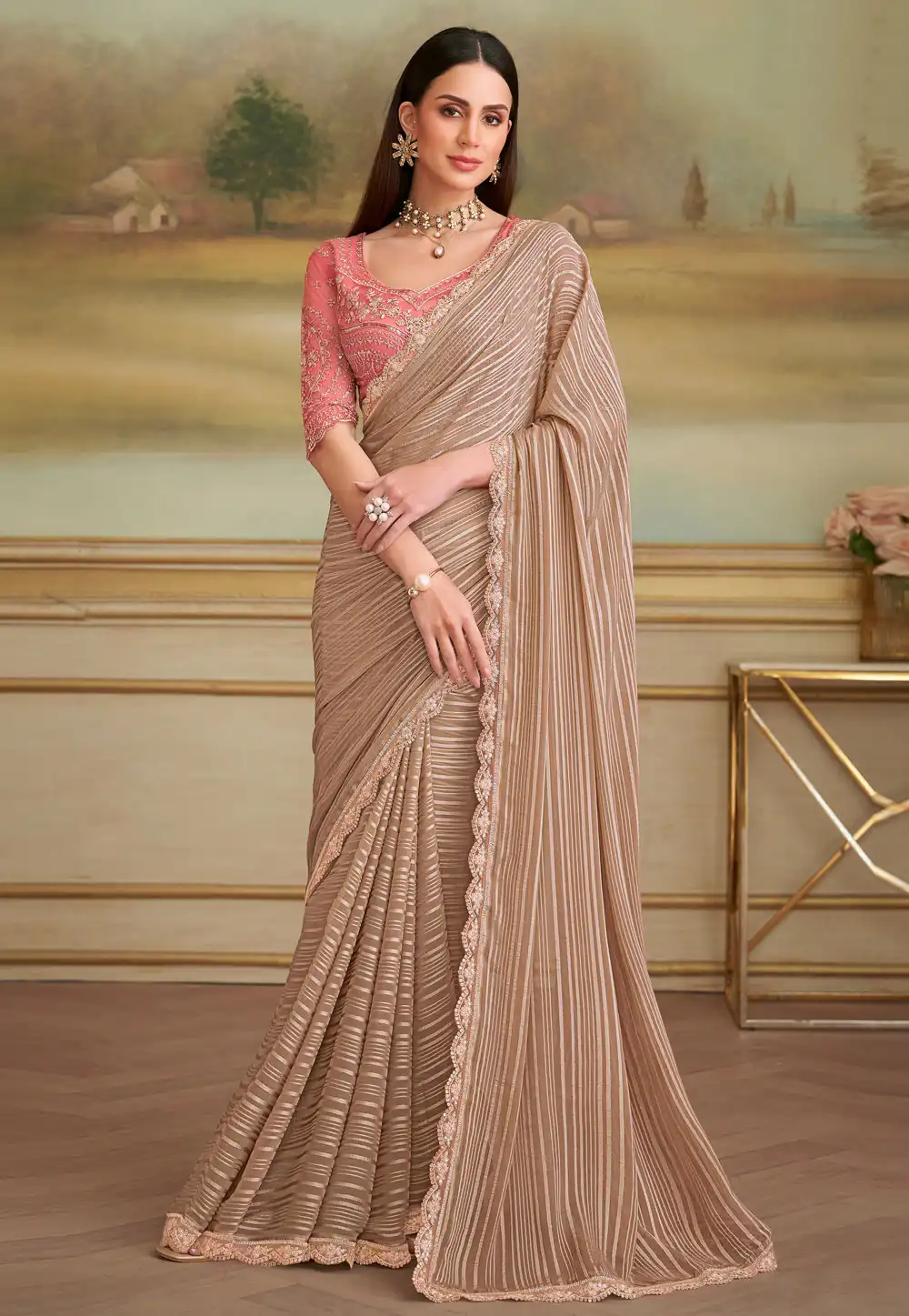 Beige Georgette Saree With Blouse 319523
