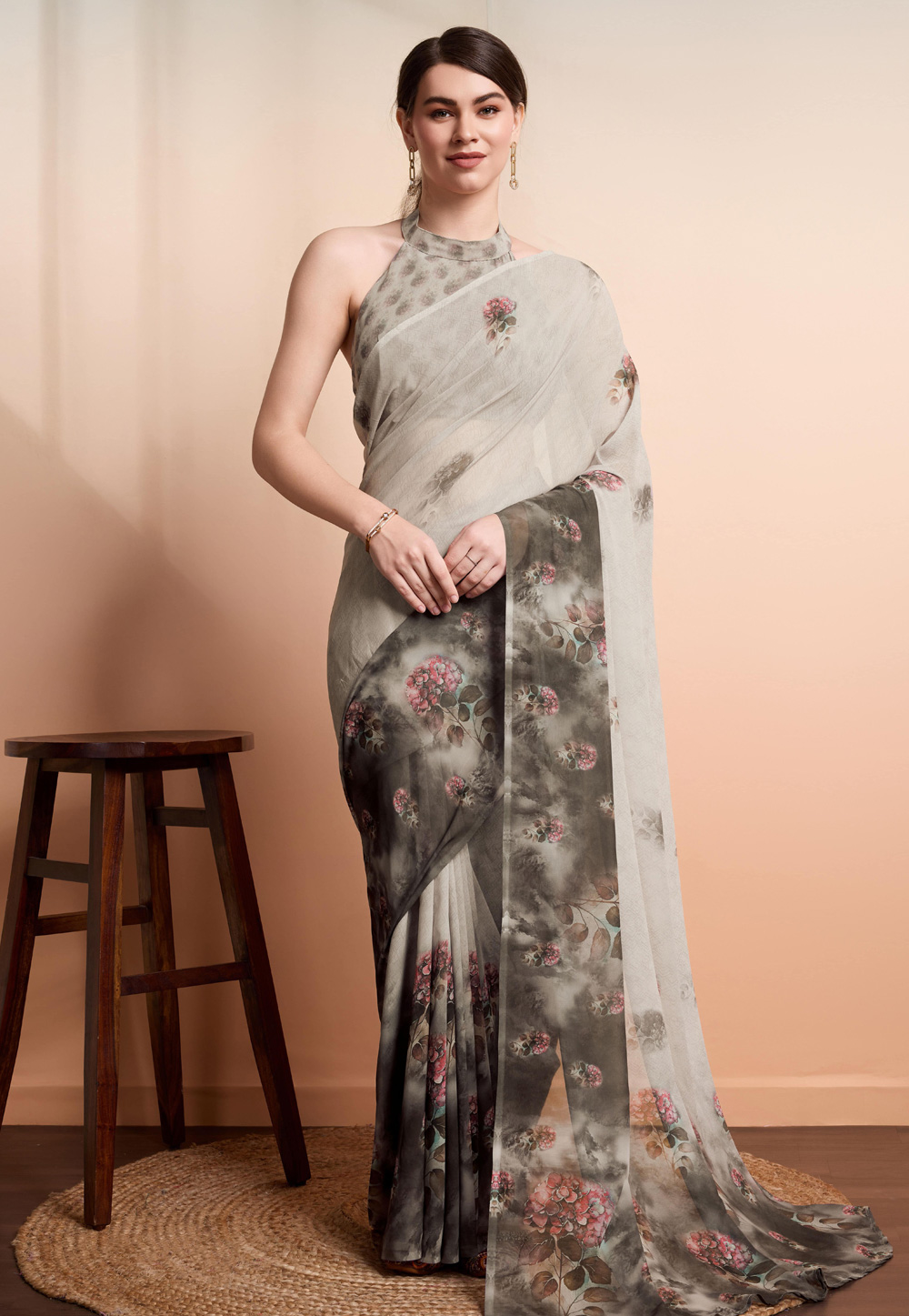 Beige Georgette Saree With Blouse 312634