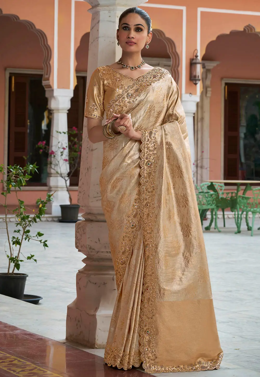 Beige Kanjivaram Silk Saree 336446