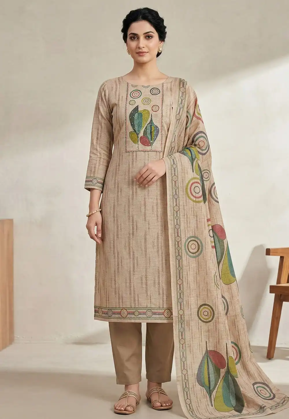 Beige Linen Pakistani Suit 327923
