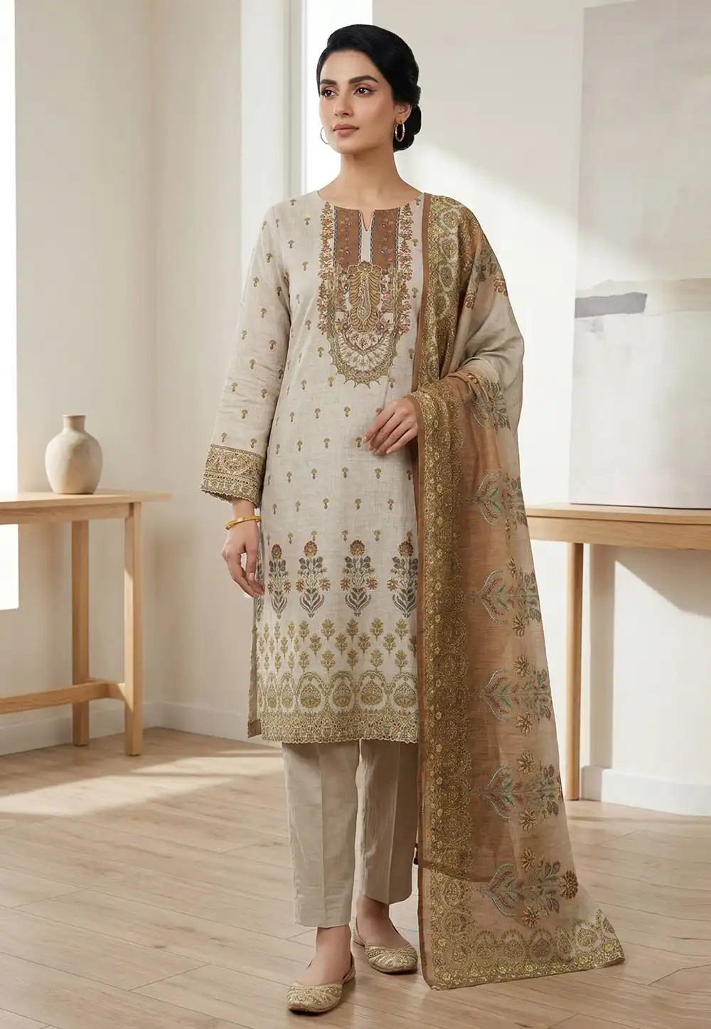 Beige Linen Pant Style Suit 327670