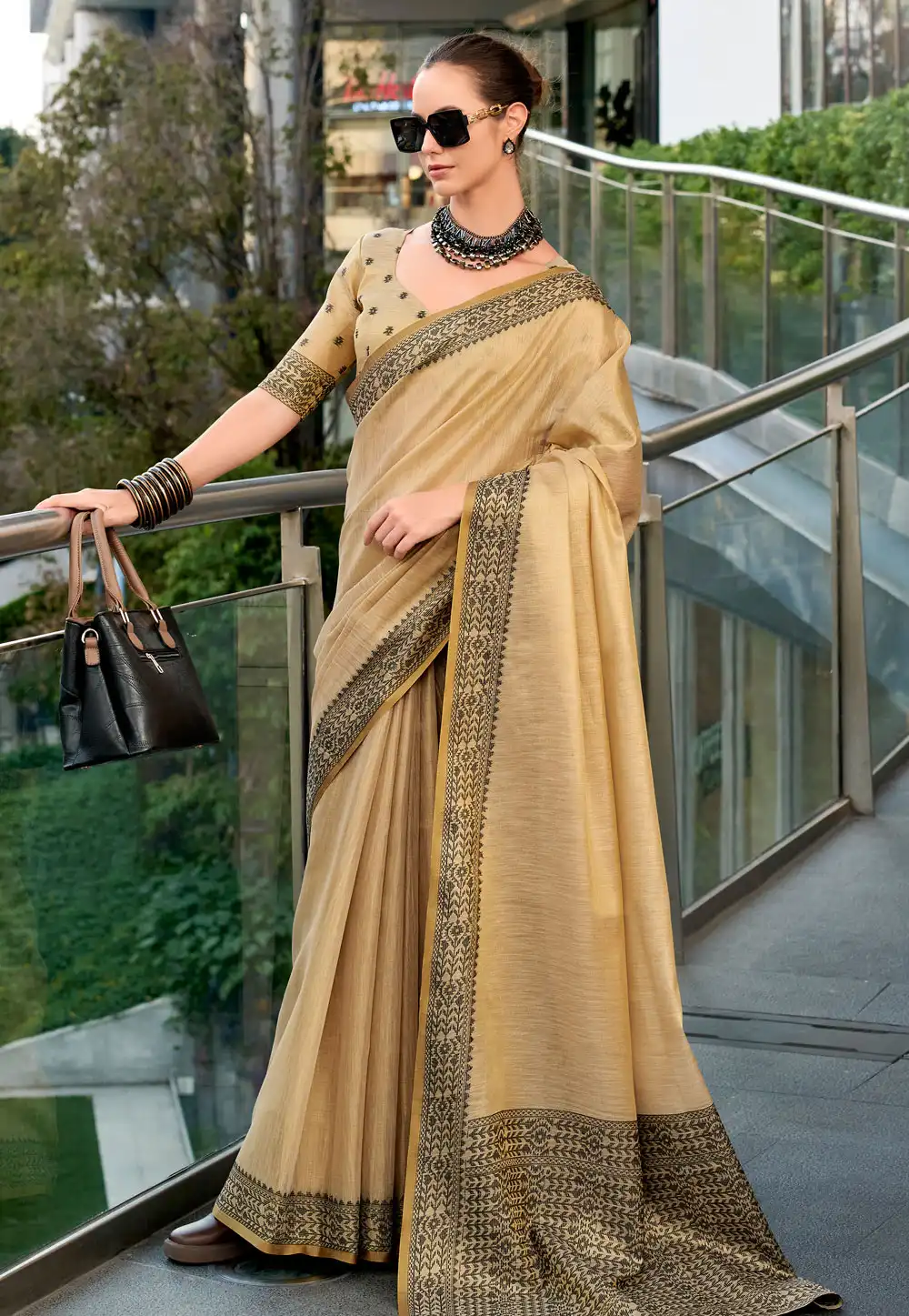 Beige Linen Saree With Blouse 304972