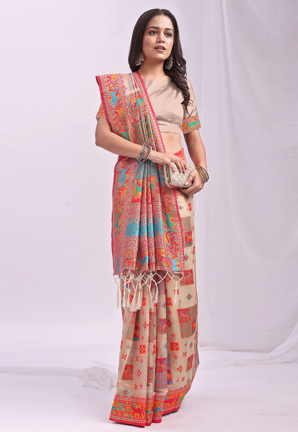 Beige Linen Saree With Blouse 312309