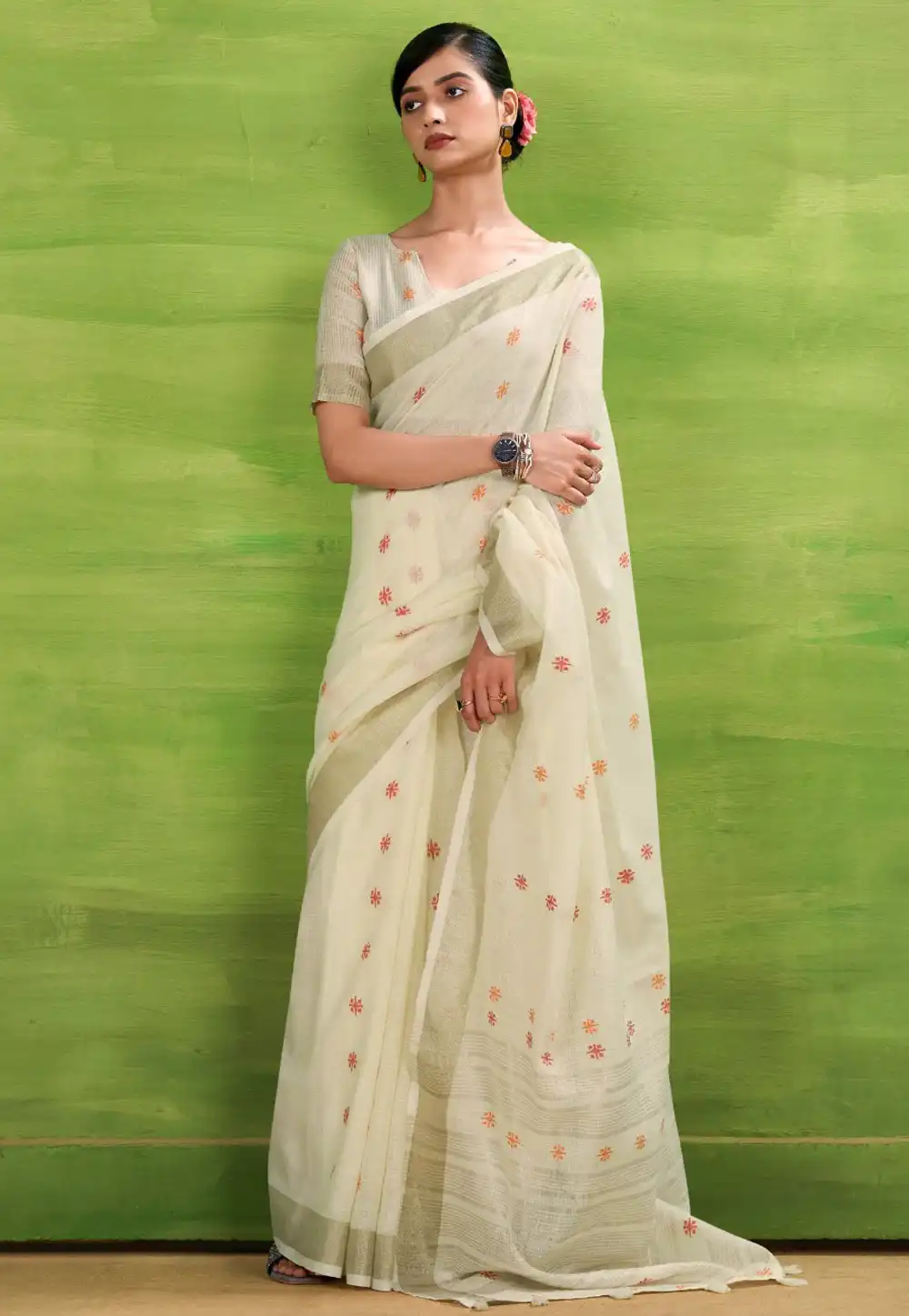 Beige Linen Saree With Blouse 315379