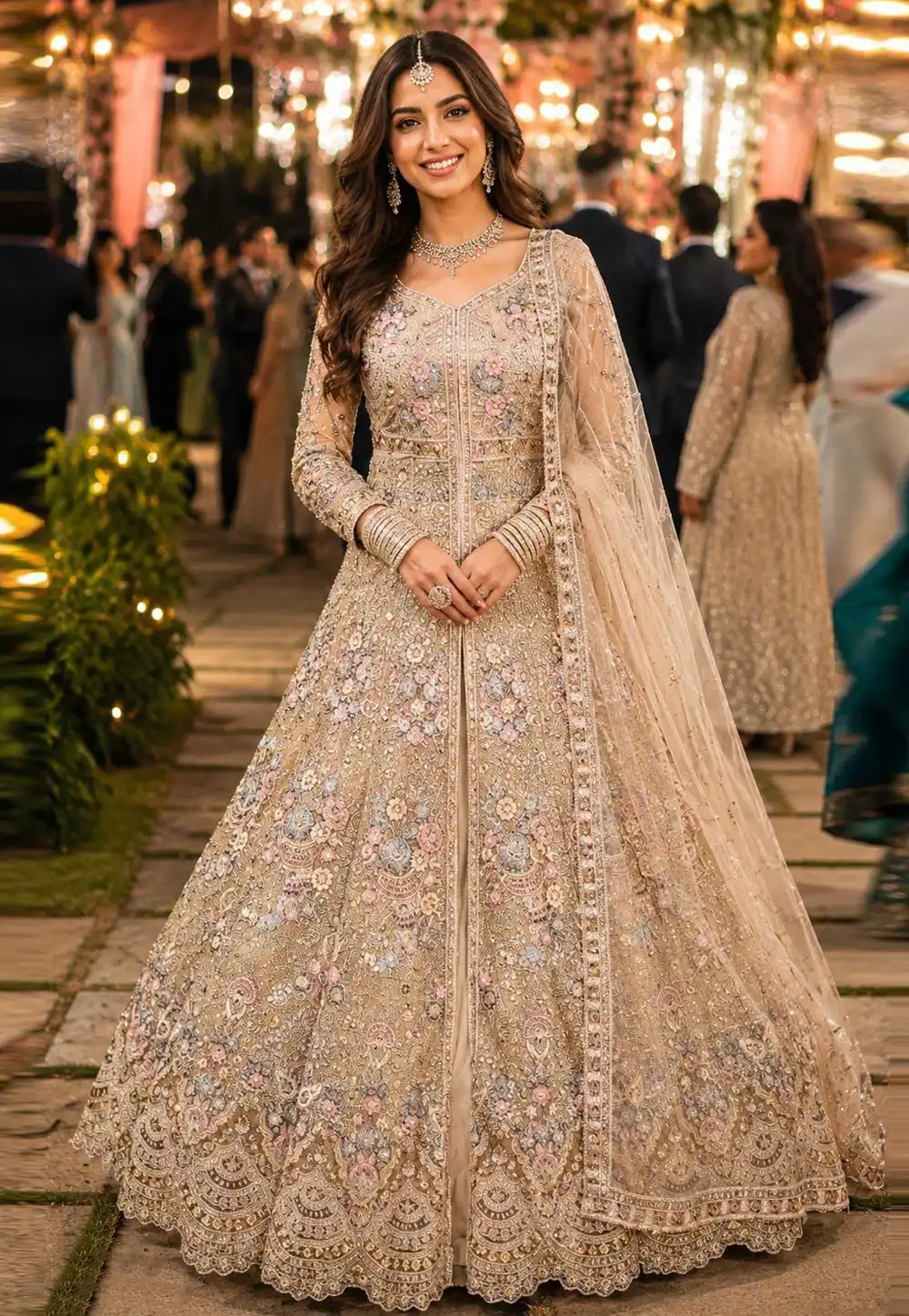 Beige Net Indo Western Lehenga Choli 330137