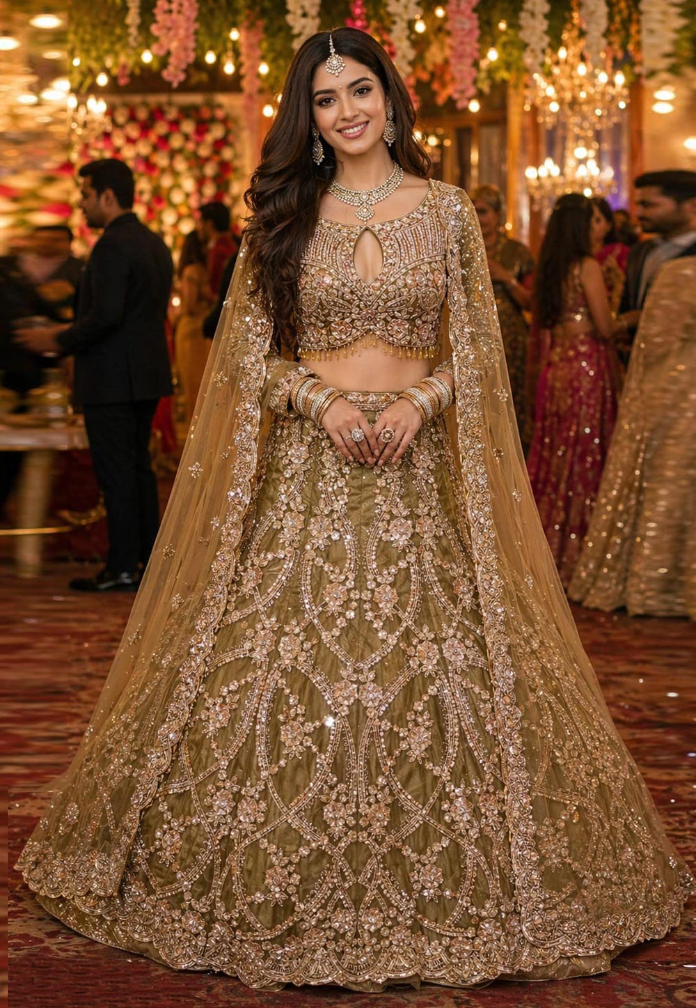 Beige Net Lehenga Choli For Wedding 328522
