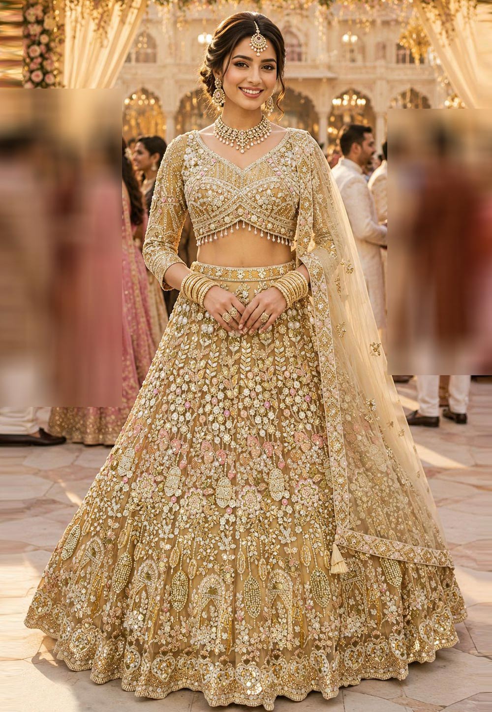 Beige Net Lehenga Choli For Wedding 328939