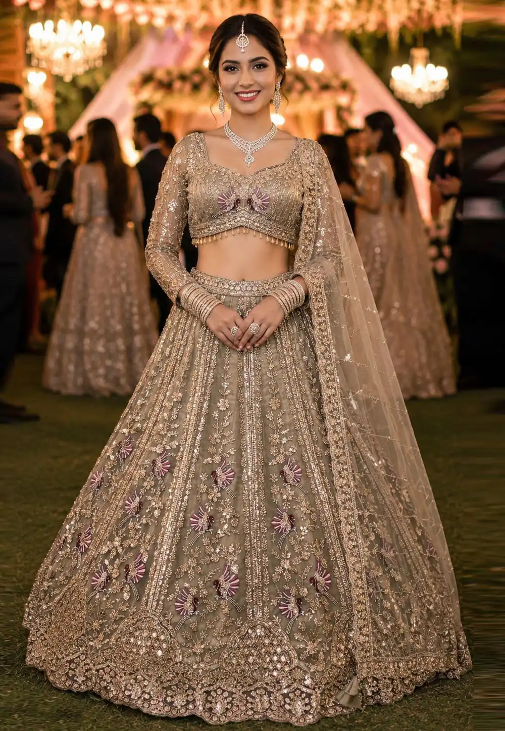 Beige Net Lehenga Choli For Wedding 328941