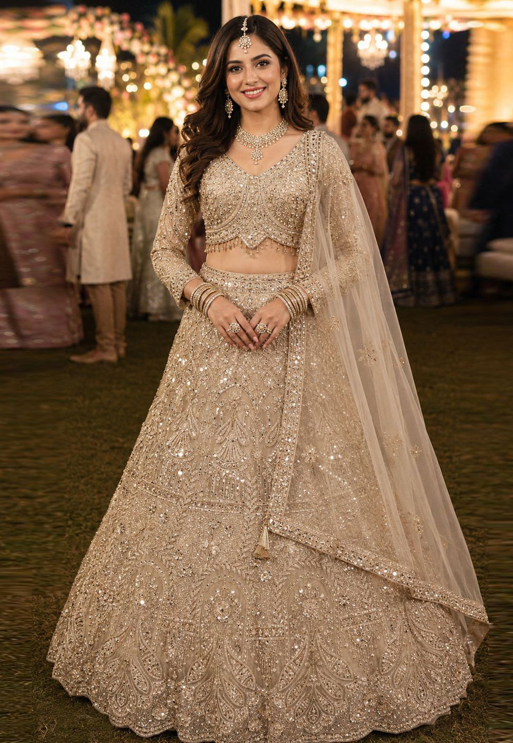 Beige Net Lehenga Choli For Wedding 329720