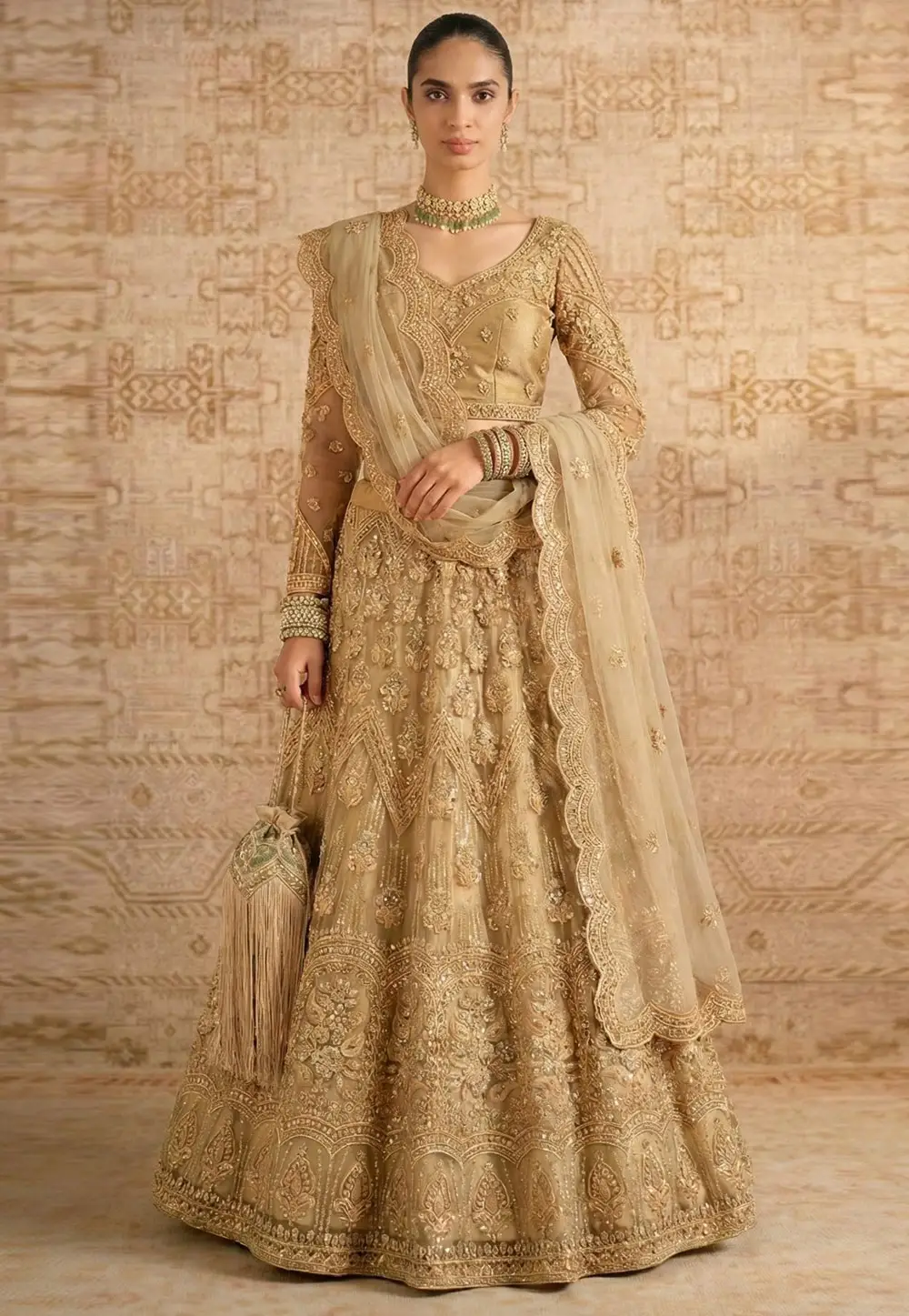 Beige Net Lehenga Choli For Wedding 333455