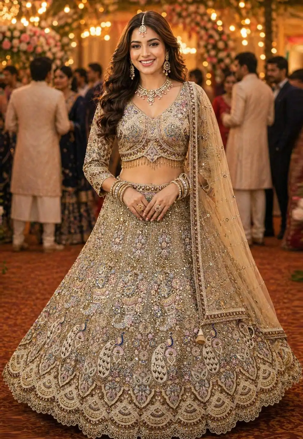 Beige Net Wedding Lehenga Choli 328529