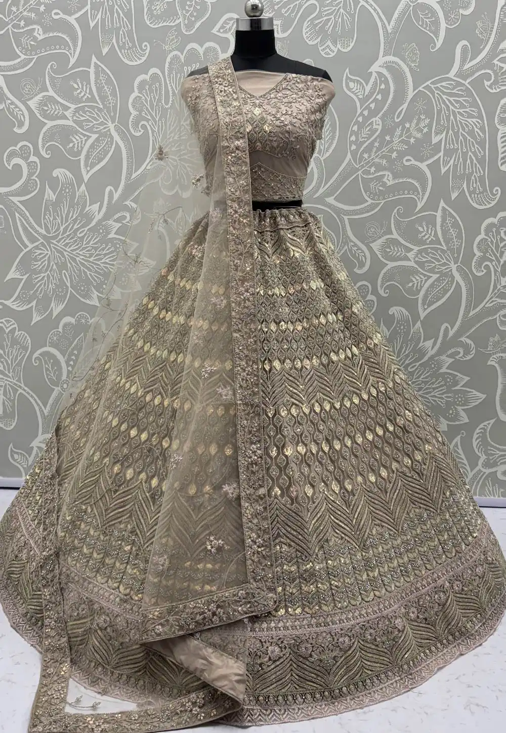 Beige Net Wedding Lehenga Choli 317493