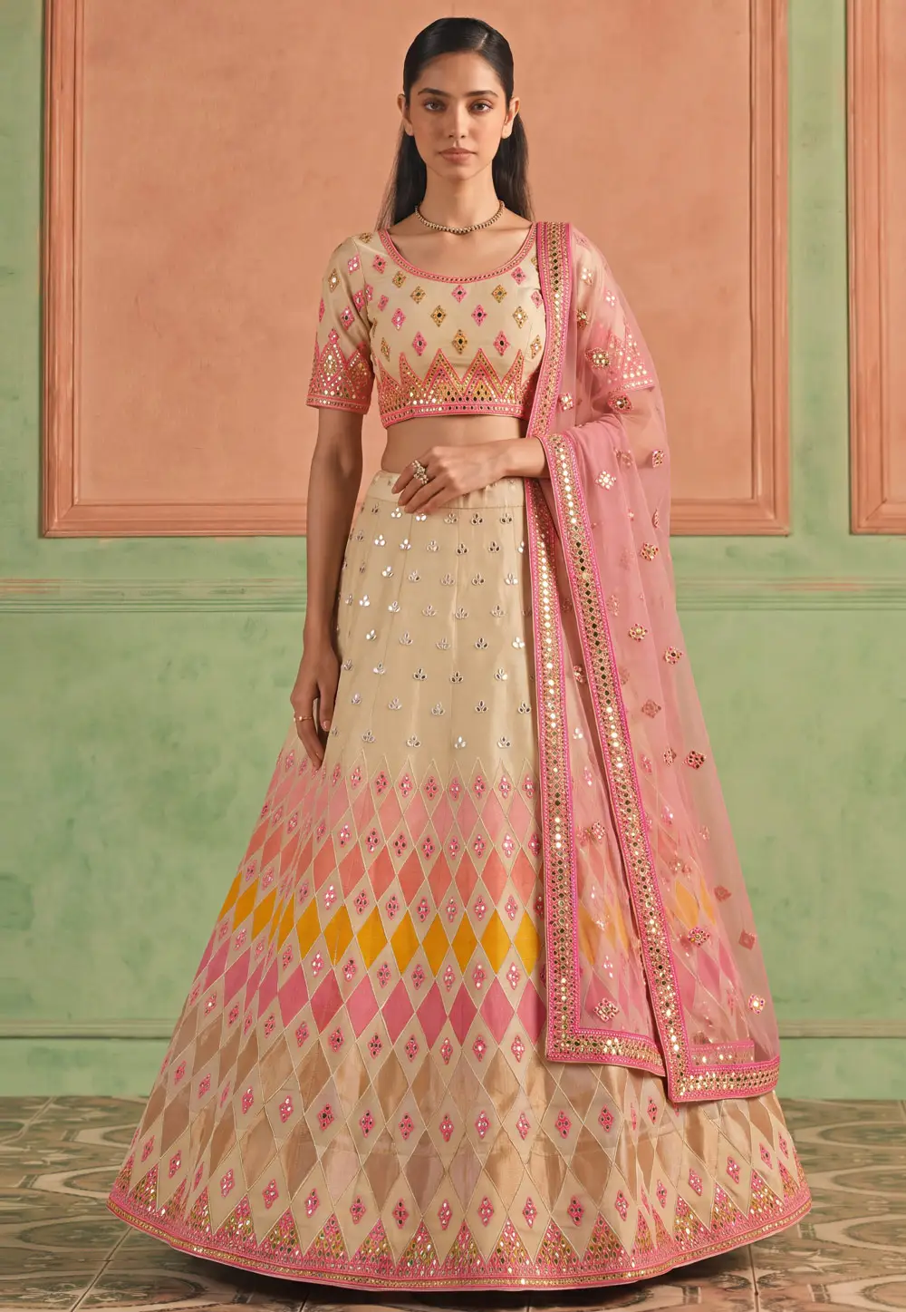 Beige Organza A Line Lehenga Choli 335657