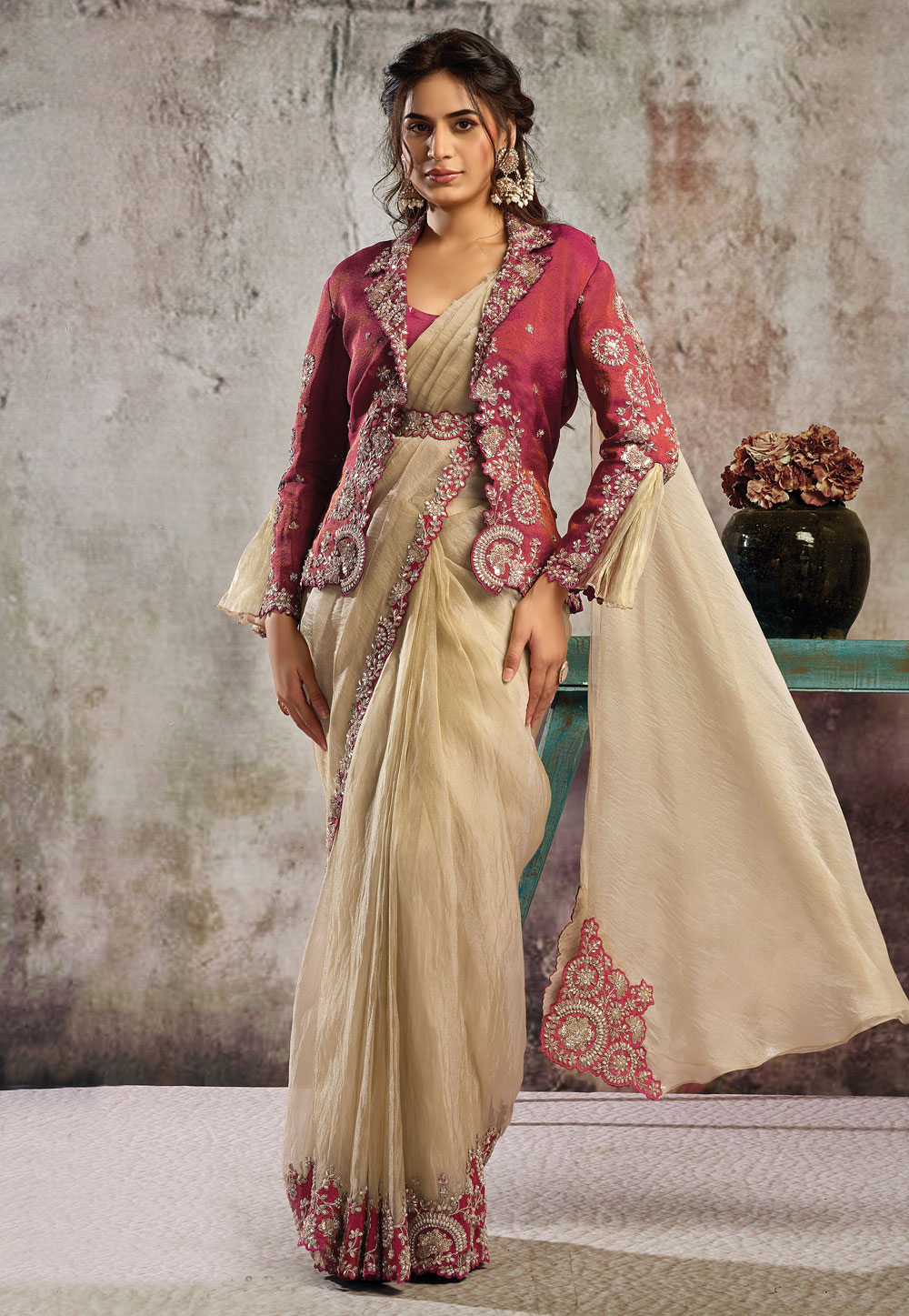 Beige Organza Designer Saree 324397
