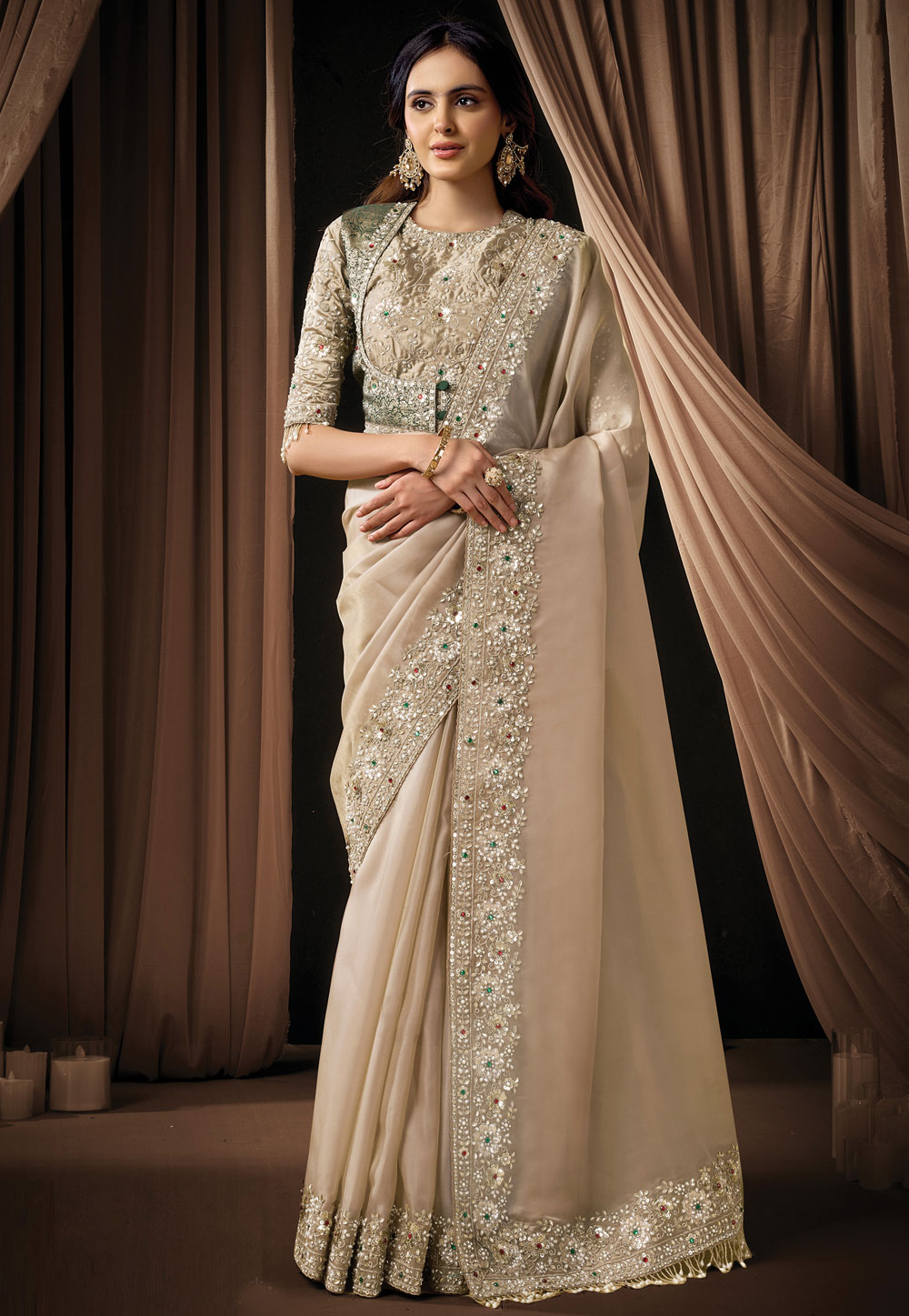 Beige Organza Designer Saree 325742