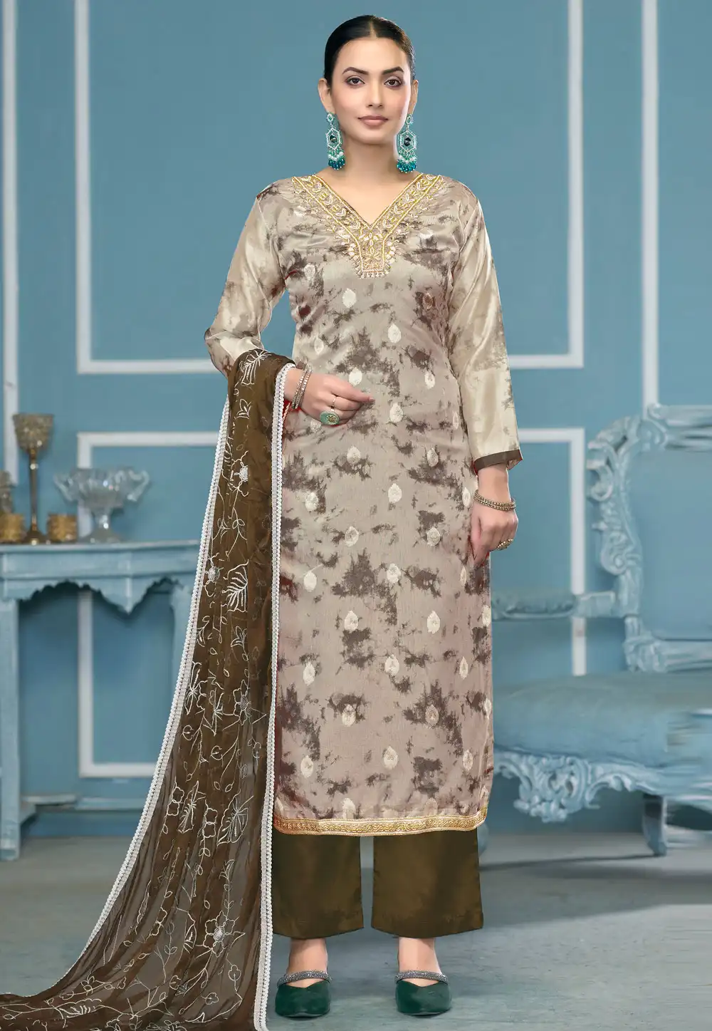 Beige Organza Pakistani Suit 307283