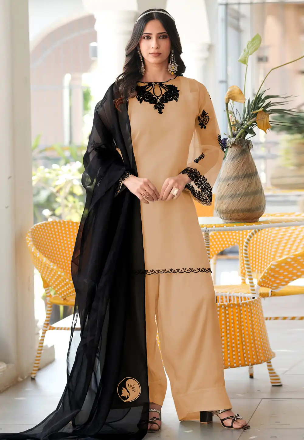 Beige Organza Readymade Pakistani Suit 325043