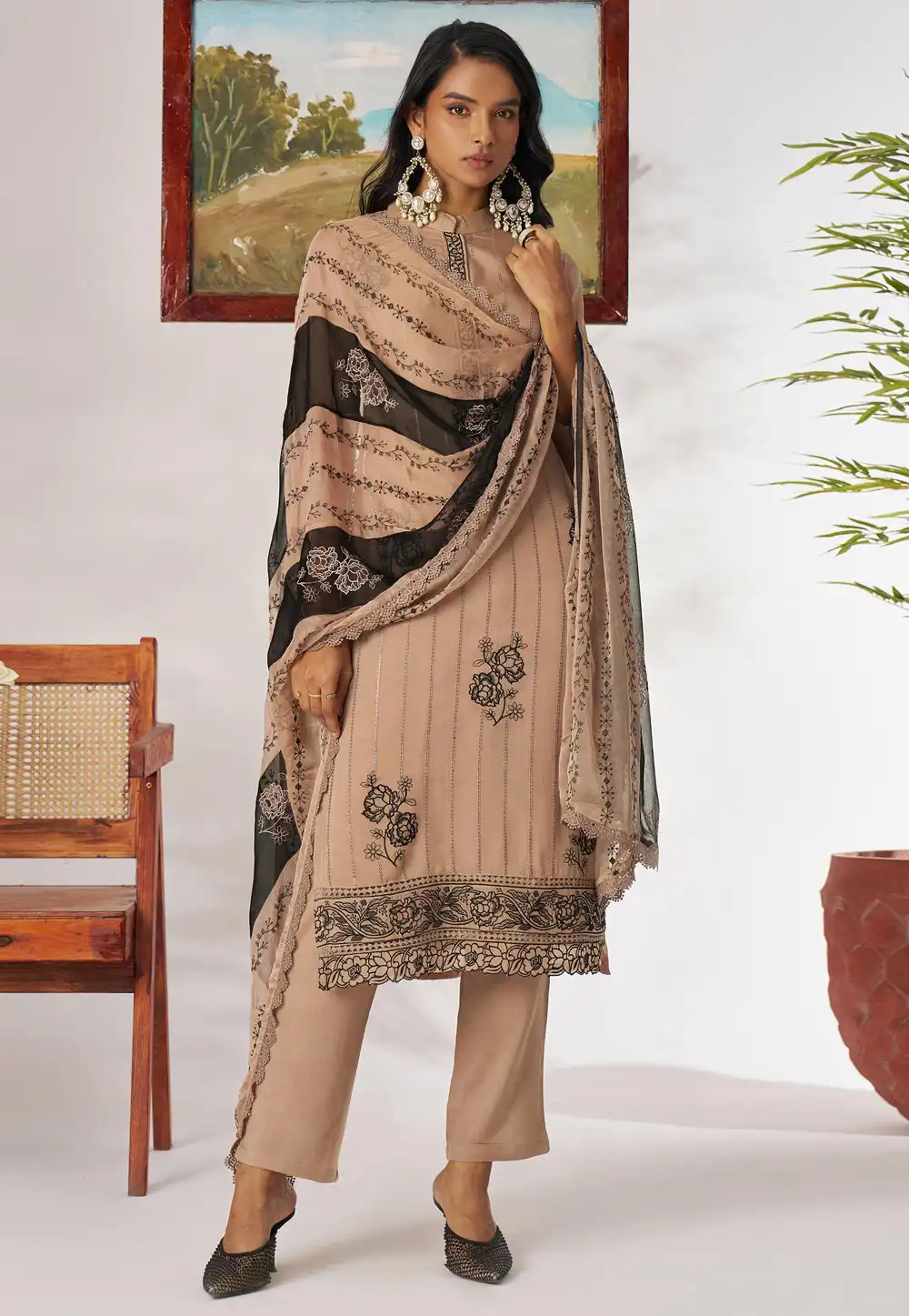 Beige Organza Readymade Pakistani Suit 315869