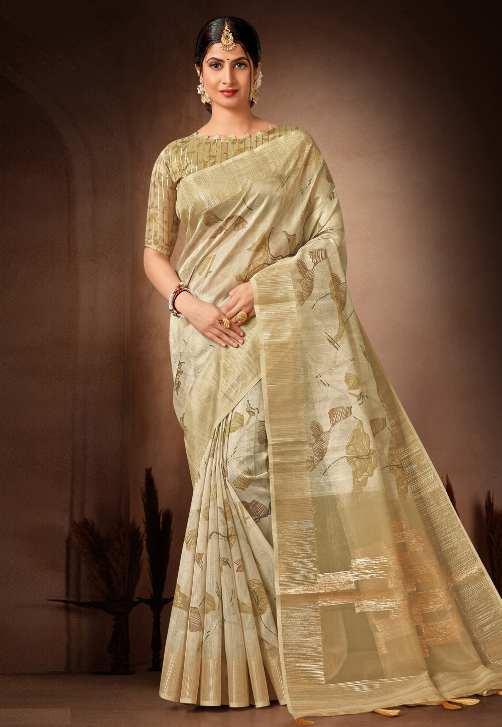 Beige Organza Saree With Blouse 278800