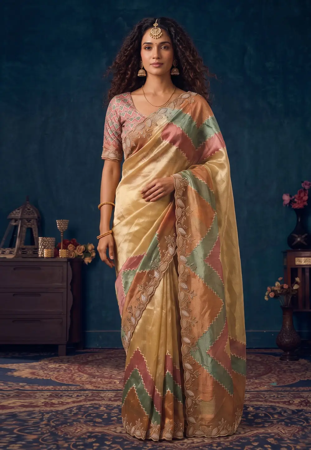 Beige Organza Saree With Blouse 337218