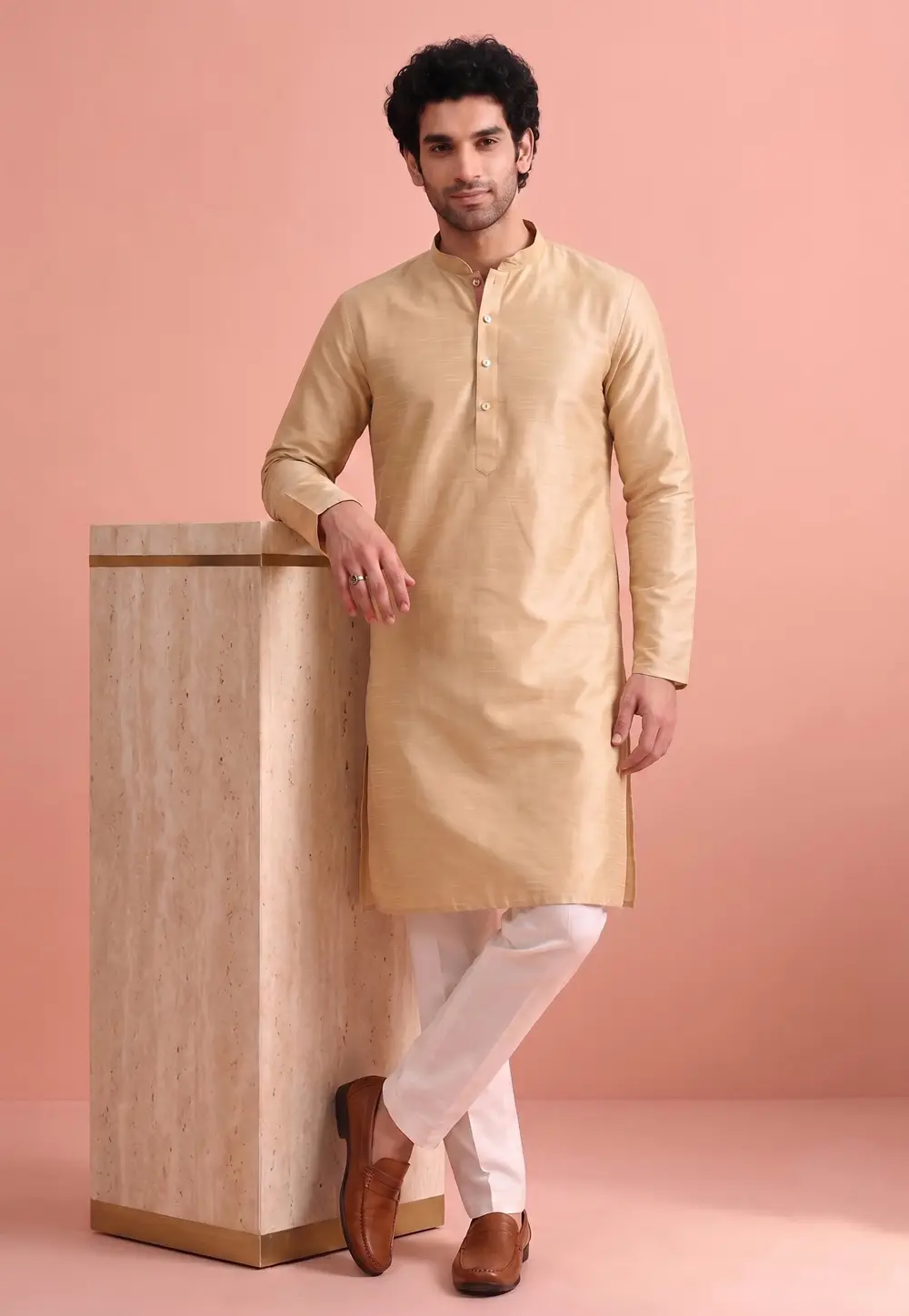 Beige Raw Silk Kurta Pajama 332383