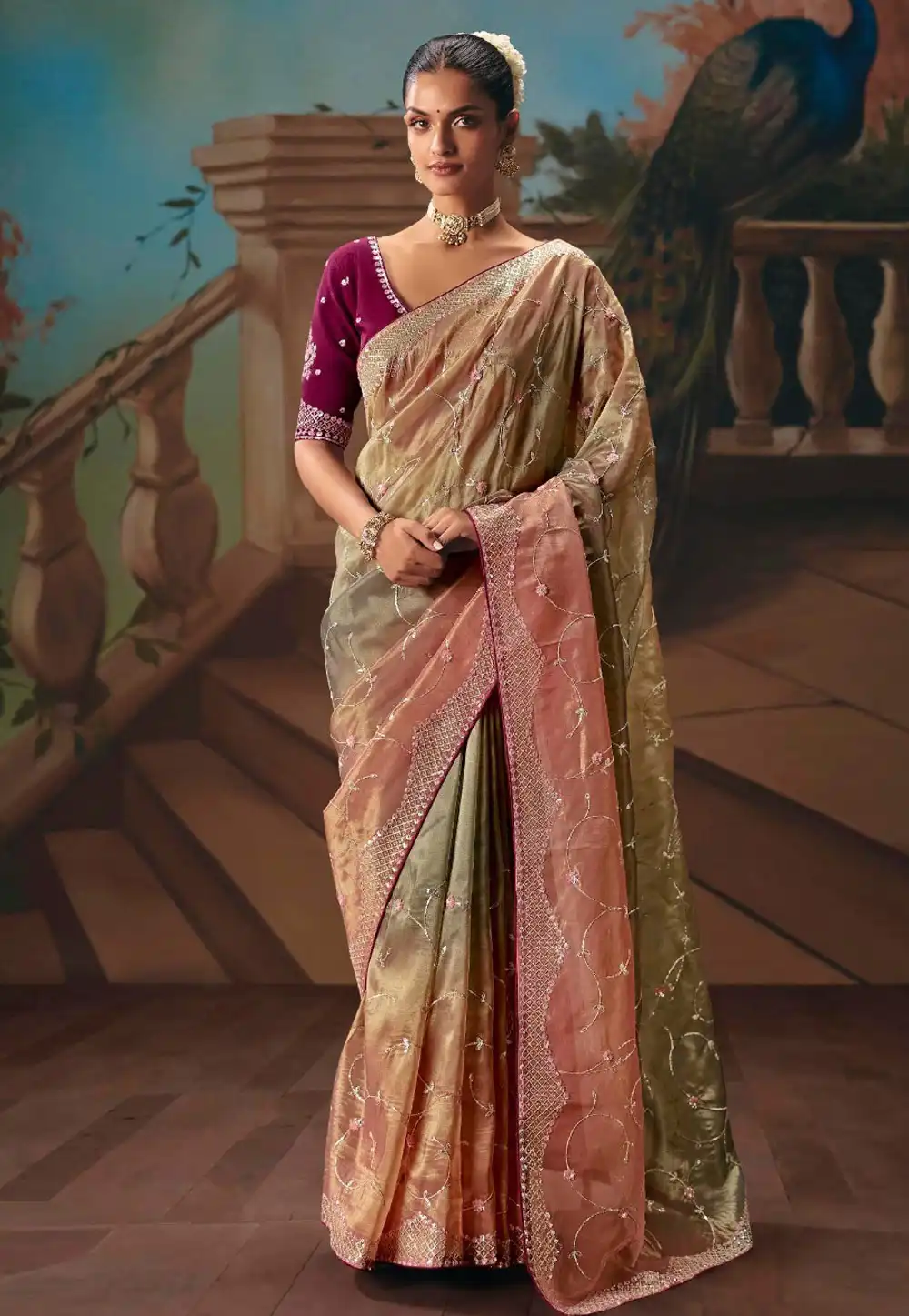 Beige Satin Half N Half Saree 322928