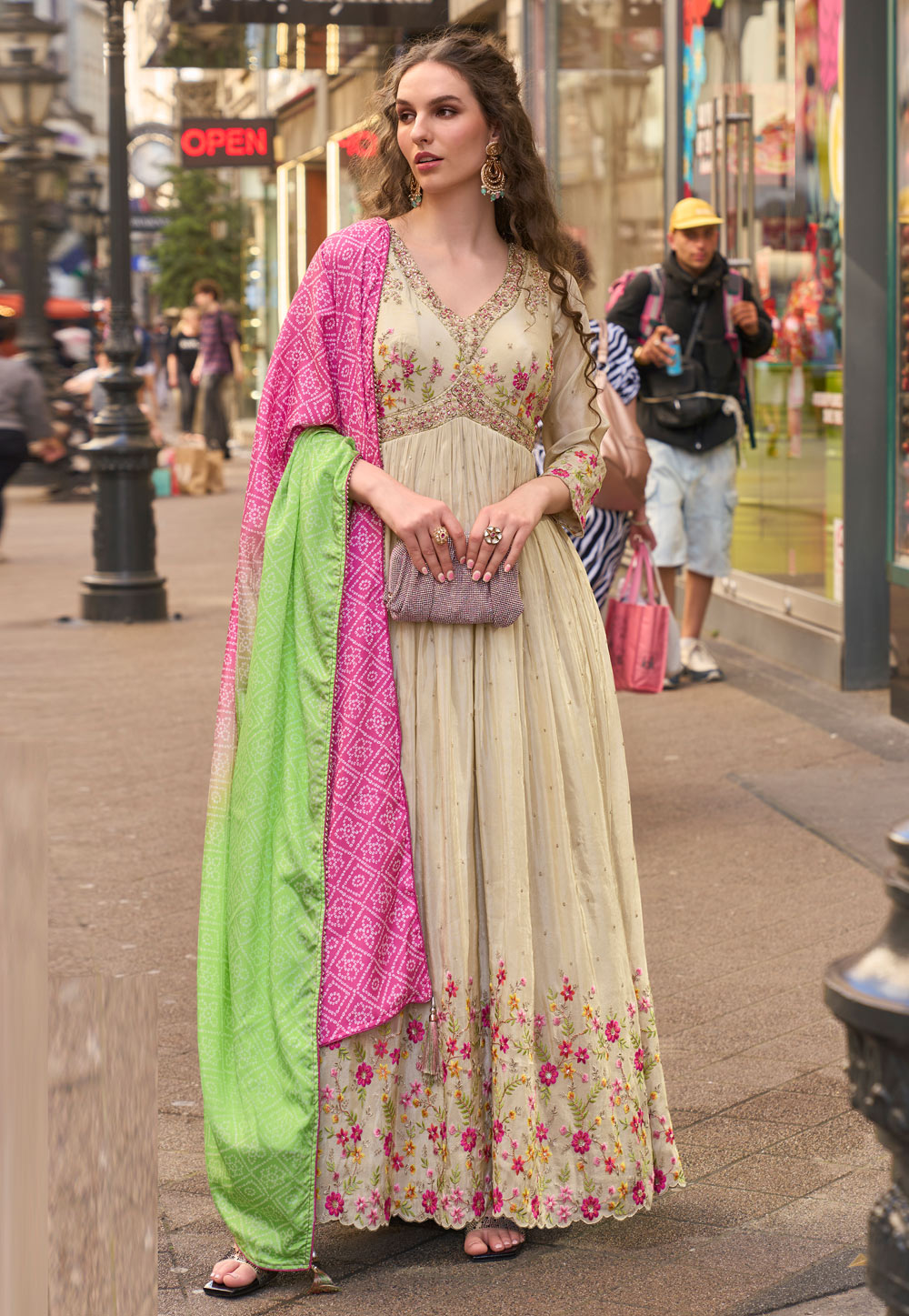 Beige Shimmer Anarkali Suit 320195