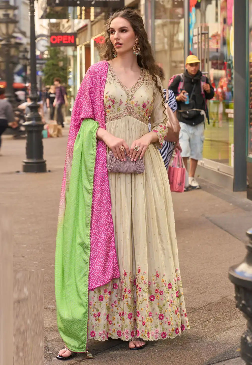 Beige Shimmer Anarkali Suit 320195