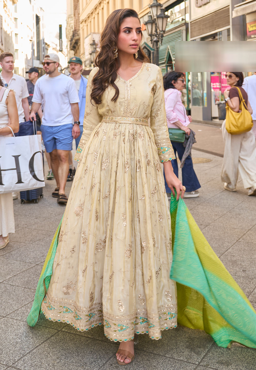 Beige Shimmer Long Anarkali Suit 320196